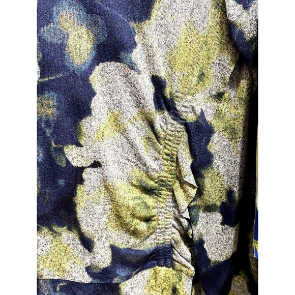Simply Vera Sz M Gray Chartreuse Blue Floral Ruched V Neck Lightweight Sweater - Picture 5 of 10
